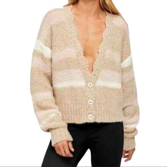 NWT Free People Wool Cardigan Striped Sweaters for Women size L - Picture 1 of 8